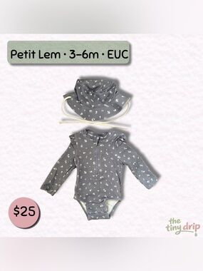 Petit Lem Floral Rashguard Set with Matching Sun Hat (Size 3-6m)